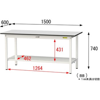 軽量作業台/耐荷重150kg_固定式_全面棚板付き_RoHS2指令対応塩ビシート天板_ワークテーブル150シリーズ 山金工業
