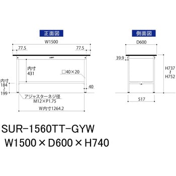 軽量作業台/耐荷重150kg_固定式_全面棚板付き_RoHS2指令対応塩ビシート天板_ワークテーブル150シリーズ 山金工業