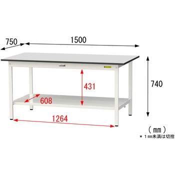 軽量作業台/耐荷重150kg_固定式_全面棚板付き_RoHS2指令対応塩ビシート天板_ワークテーブル150シリーズ 山金工業