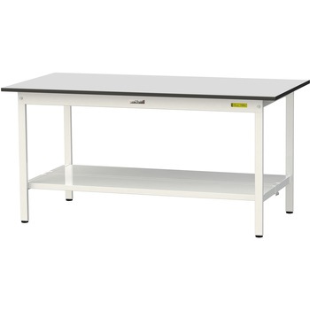 軽量作業台/耐荷重150kg_固定式_全面棚板付き_RoHS2指令対応塩ビシート天板_ワークテーブル150シリーズ 山金工業