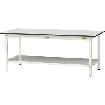 軽量作業台/耐荷重150kg_固定式_全面棚板付き_RoHS2指令対応塩ビシート天板_ワークテーブル150シリーズ 山金工業