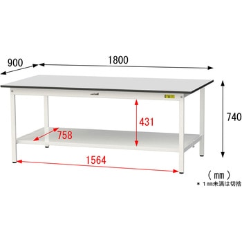 軽量作業台/耐荷重150kg_固定式_全面棚板付き_RoHS2指令対応塩ビシート天板_ワークテーブル150シリーズ 山金工業