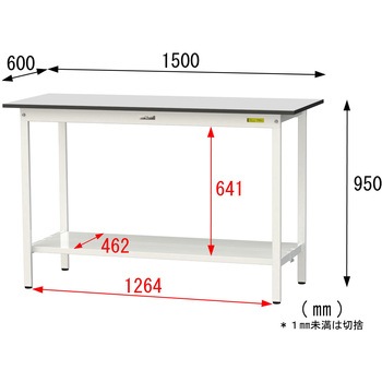 軽量作業台/耐荷重150kg_固定式_全面棚板付き_RoHS2指令対応塩ビシート天板_ワークテーブル150シリーズ 山金工業
