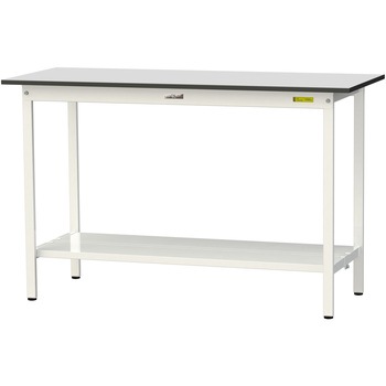 軽量作業台/耐荷重150kg_固定式_全面棚板付き_RoHS2指令対応塩ビシート天板_ワークテーブル150シリーズ 山金工業