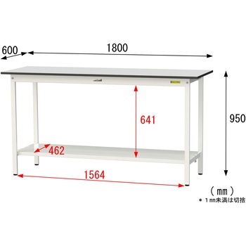 軽量作業台/耐荷重150kg_固定式_全面棚板付き_RoHS2指令対応塩ビシート天板_ワークテーブル150シリーズ 山金工業