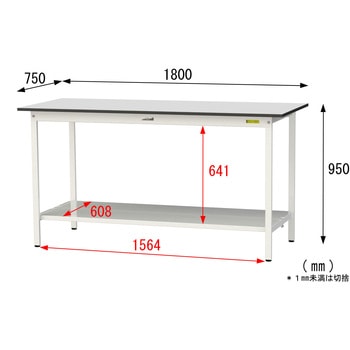軽量作業台/耐荷重150kg_固定式_全面棚板付き_RoHS2指令対応塩ビシート天板_ワークテーブル150シリーズ 山金工業