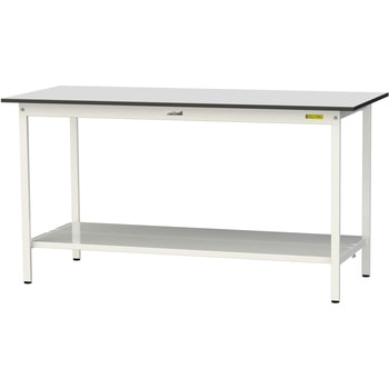 軽量作業台/耐荷重150kg_固定式_全面棚板付き_RoHS2指令対応塩ビシート天板_ワークテーブル150シリーズ 山金工業