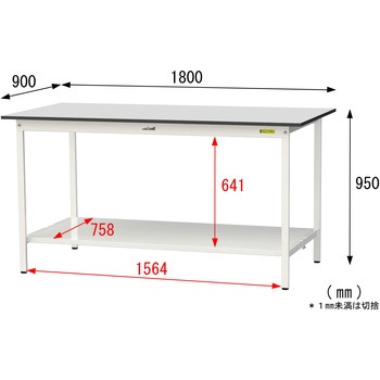 軽量作業台/耐荷重150kg_固定式_全面棚板付き_RoHS2指令対応塩ビシート天板_ワークテーブル150シリーズ 山金工業