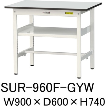 軽量作業台/耐荷重150kg_中間棚付き固定式_RoHS2指令対応塩ビシート天板_ワークテーブル150シリーズ 山金工業