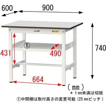 軽量作業台/耐荷重150kg_中間棚付き固定式_RoHS2指令対応塩ビシート天板_ワークテーブル150シリーズ 山金工業