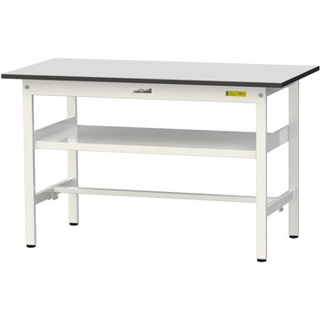 軽量作業台/耐荷重150kg_中間棚付き固定式_RoHS2指令対応塩ビシート天板_ワークテーブル150シリーズ 山金工業
