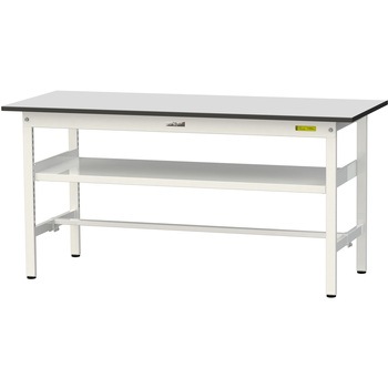 軽量作業台/耐荷重150kg_中間棚付き固定式_RoHS2指令対応塩ビシート天板_ワークテーブル150シリーズ 山金工業