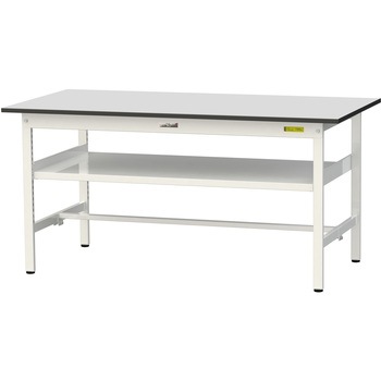 軽量作業台/耐荷重150kg_中間棚付き固定式_RoHS2指令対応塩ビシート天板_ワークテーブル150シリーズ 山金工業