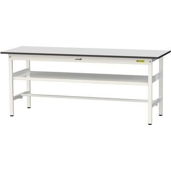 軽量作業台/耐荷重150kg_中間棚付き固定式_RoHS2指令対応塩ビシート天板_ワークテーブル150シリーズ 山金工業