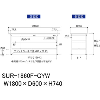 軽量作業台/耐荷重150kg_中間棚付き固定式_RoHS2指令対応塩ビシート天板_ワークテーブル150シリーズ 山金工業