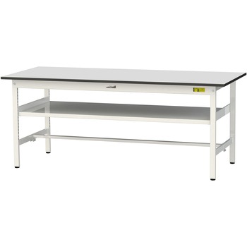 軽量作業台/耐荷重150kg_中間棚付き固定式_RoHS2指令対応塩ビシート天板_ワークテーブル150シリーズ 山金工業