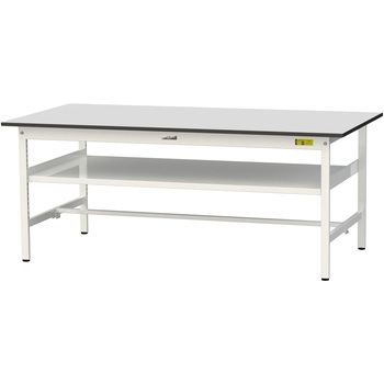軽量作業台/耐荷重150kg_中間棚付き固定式_RoHS2指令対応塩ビシート天板_ワークテーブル150シリーズ 山金工業