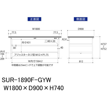 軽量作業台/耐荷重150kg_中間棚付き固定式_RoHS2指令対応塩ビシート天板_ワークテーブル150シリーズ 山金工業