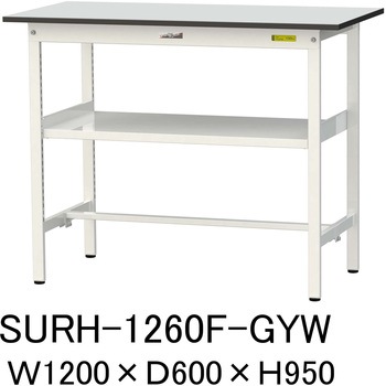 軽量作業台/耐荷重150kg_中間棚付き固定式_RoHS2指令対応塩ビシート天板_ワークテーブル150シリーズ 山金工業