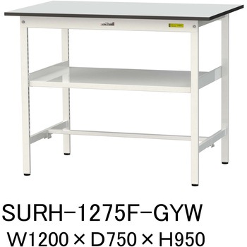 軽量作業台/耐荷重150kg_中間棚付き固定式_RoHS2指令対応塩ビシート天板_ワークテーブル150シリーズ 山金工業