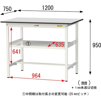 軽量作業台/耐荷重150kg_中間棚付き固定式_RoHS2指令対応塩ビシート天板_ワークテーブル150シリーズ 山金工業