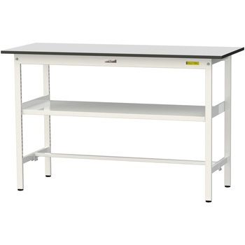 軽量作業台/耐荷重150kg_中間棚付き固定式_RoHS2指令対応塩ビシート天板_ワークテーブル150シリーズ 山金工業