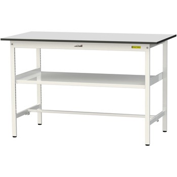 軽量作業台/耐荷重150kg_中間棚付き固定式_RoHS2指令対応塩ビシート天板_ワークテーブル150シリーズ 山金工業