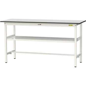 軽量作業台/耐荷重150kg_中間棚付き固定式_RoHS2指令対応塩ビシート天板_ワークテーブル150シリーズ 山金工業
