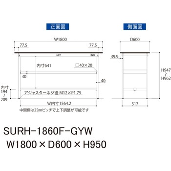 軽量作業台/耐荷重150kg_中間棚付き固定式_RoHS2指令対応塩ビシート天板_ワークテーブル150シリーズ 山金工業