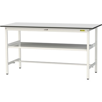 軽量作業台/耐荷重150kg_中間棚付き固定式_RoHS2指令対応塩ビシート天板_ワークテーブル150シリーズ 山金工業