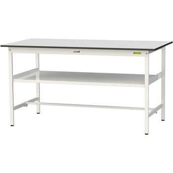 軽量作業台/耐荷重150kg_中間棚付き固定式_RoHS2指令対応塩ビシート天板_ワークテーブル150シリーズ 山金工業