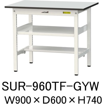 軽量作業台/耐荷重150kg_中間棚付き固定式_半面棚板付き_RoHS2指令対応塩ビシート天板_ワークテーブル150シリーズ 山金工業