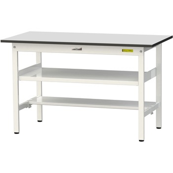 軽量作業台/耐荷重150kg_中間棚付き固定式_半面棚板付き_RoHS2指令対応塩ビシート天板_ワークテーブル150シリーズ 山金工業