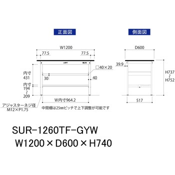 軽量作業台/耐荷重150kg_中間棚付き固定式_半面棚板付き_RoHS2指令対応塩ビシート天板_ワークテーブル150シリーズ 山金工業