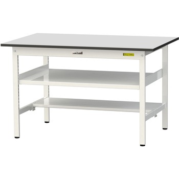 軽量作業台/耐荷重150kg_中間棚付き固定式_半面棚板付き_RoHS2指令対応塩ビシート天板_ワークテーブル150シリーズ 山金工業