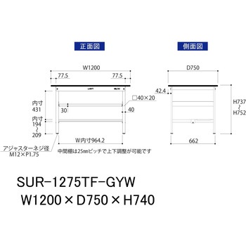 軽量作業台/耐荷重150kg_中間棚付き固定式_半面棚板付き_RoHS2指令対応塩ビシート天板_ワークテーブル150シリーズ 山金工業