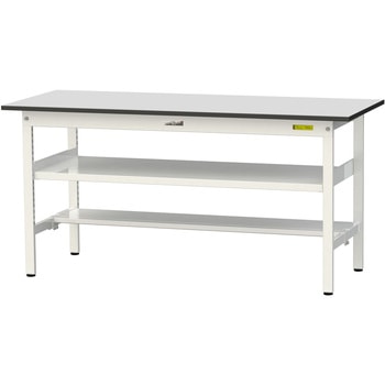 軽量作業台/耐荷重150kg_中間棚付き固定式_半面棚板付き_RoHS2指令対応塩ビシート天板_ワークテーブル150シリーズ 山金工業