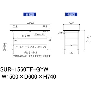 軽量作業台/耐荷重150kg_中間棚付き固定式_半面棚板付き_RoHS2指令対応塩ビシート天板_ワークテーブル150シリーズ 山金工業