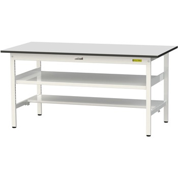 軽量作業台/耐荷重150kg_中間棚付き固定式_半面棚板付き_RoHS2指令対応塩ビシート天板_ワークテーブル150シリーズ 山金工業