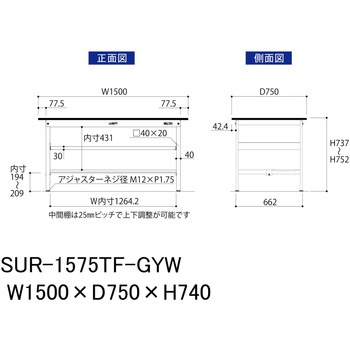 軽量作業台/耐荷重150kg_中間棚付き固定式_半面棚板付き_RoHS2指令対応塩ビシート天板_ワークテーブル150シリーズ 山金工業