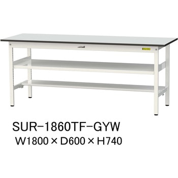 軽量作業台/耐荷重150kg_中間棚付き固定式_半面棚板付き_RoHS2指令対応塩ビシート天板_ワークテーブル150シリーズ 山金工業