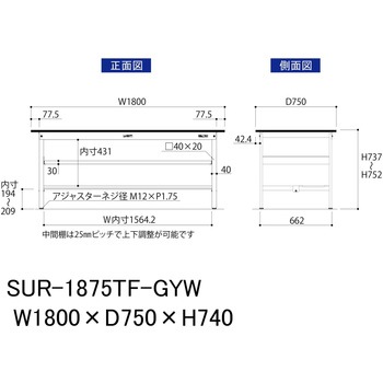 軽量作業台/耐荷重150kg_中間棚付き固定式_半面棚板付き_RoHS2指令対応塩ビシート天板_ワークテーブル150シリーズ 山金工業