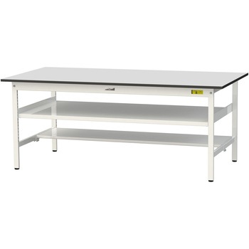 軽量作業台/耐荷重150kg_中間棚付き固定式_半面棚板付き_RoHS2指令対応塩ビシート天板_ワークテーブル150シリーズ 山金工業