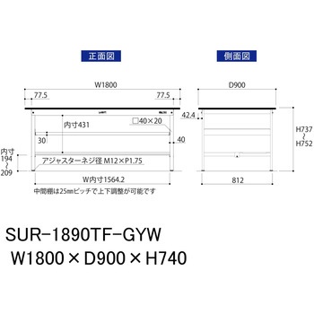 軽量作業台/耐荷重150kg_中間棚付き固定式_半面棚板付き_RoHS2指令対応塩ビシート天板_ワークテーブル150シリーズ 山金工業