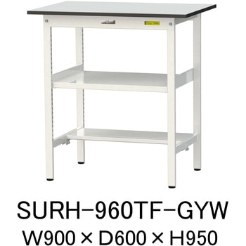 軽量作業台/耐荷重150kg_中間棚付き固定式_半面棚板付き_RoHS2指令対応塩ビシート天板_ワークテーブル150シリーズ 山金工業