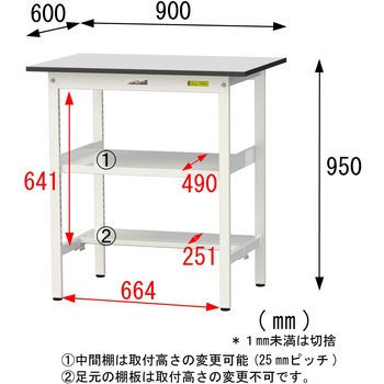 軽量作業台/耐荷重150kg_中間棚付き固定式_半面棚板付き_RoHS2指令対応塩ビシート天板_ワークテーブル150シリーズ 山金工業