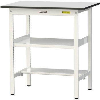 軽量作業台/耐荷重150kg_中間棚付き固定式_半面棚板付き_RoHS2指令対応塩ビシート天板_ワークテーブル150シリーズ 山金工業