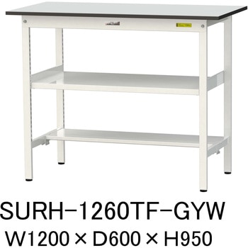 軽量作業台/耐荷重150kg_中間棚付き固定式_半面棚板付き_RoHS2指令対応塩ビシート天板_ワークテーブル150シリーズ 山金工業