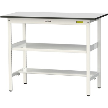 軽量作業台/耐荷重150kg_中間棚付き固定式_半面棚板付き_RoHS2指令対応塩ビシート天板_ワークテーブル150シリーズ 山金工業