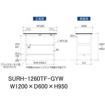 軽量作業台/耐荷重150kg_中間棚付き固定式_半面棚板付き_RoHS2指令対応塩ビシート天板_ワークテーブル150シリーズ 山金工業